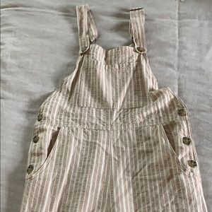 Tan and cream stripped overall jumpsuit